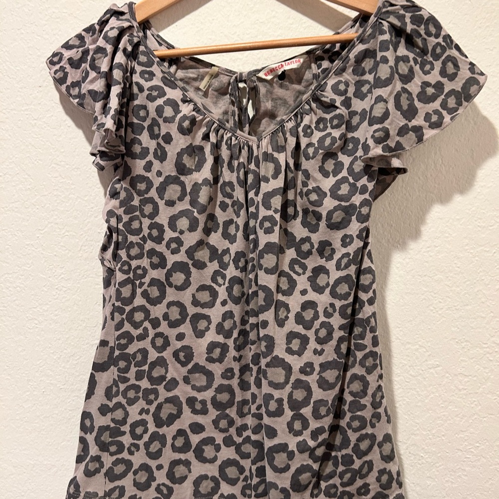 Rebecca Taylor Black and Gray Ruffled Tie Front Blouse